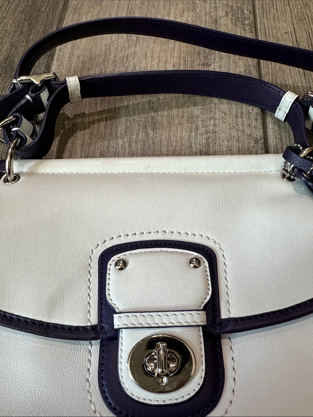 Coach Two-Tone White and Dark Purple Leather Crossbody Bag - Picture 4 of 5